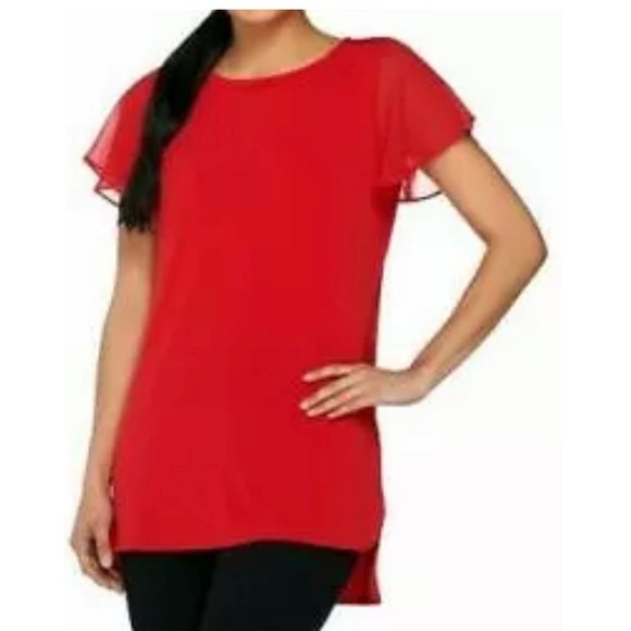 QVC Tops - Susan Graver Red Liquid Knit Sheer Flutter Slv XL